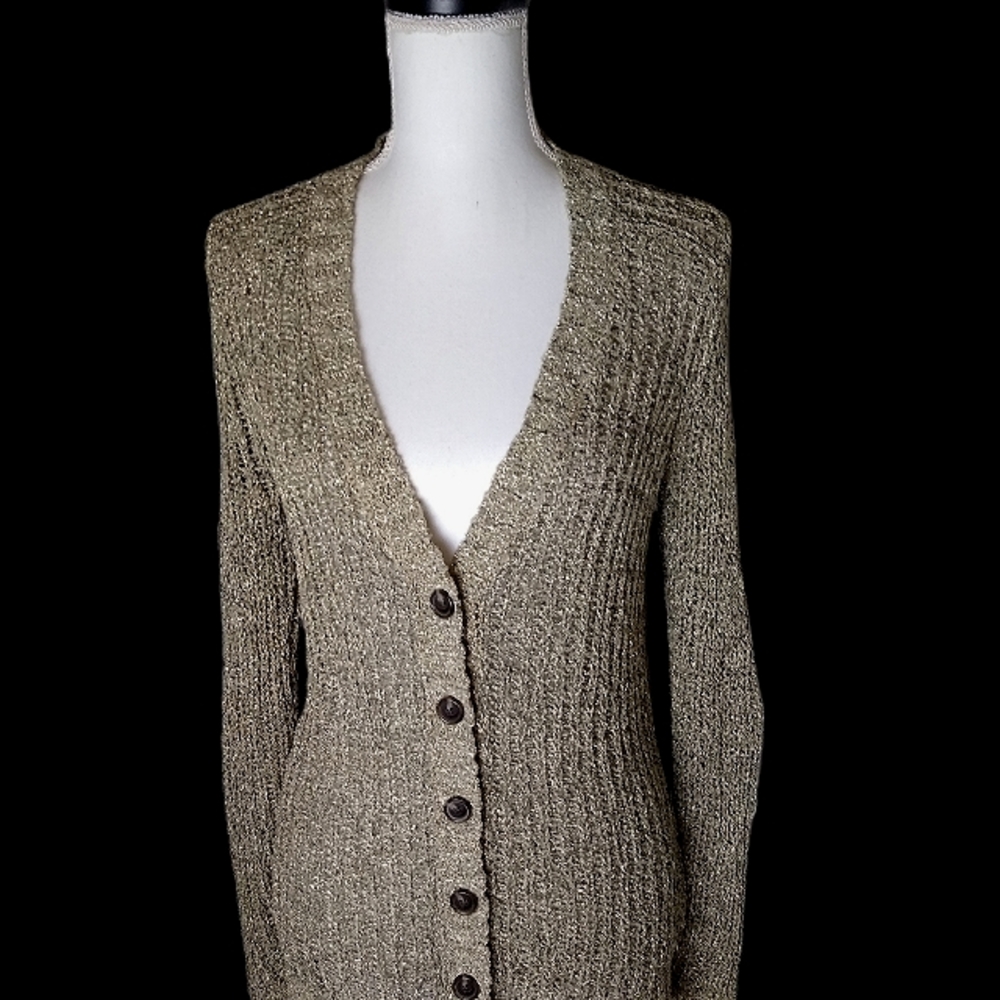 J Crew Gold Sparkle Cardigan Size M Christmas Party Casual EUC